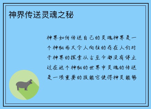 神界传送灵魂之秘